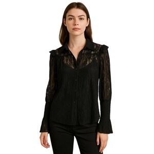 AMBER‎ SHU Sheer button front lace top Whimsey Goth Fairycore Lace Ruffle S